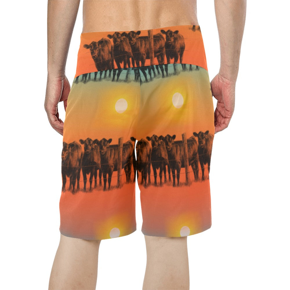 Sunset Cattle Ranch Men's Beach Board Shorts