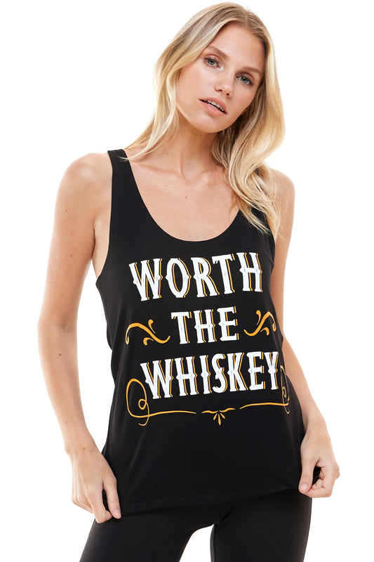 Worth the Whiskey Tank - and, ATTITUDE, child, COUNTRY, countrystrong, COWGIRL, drinking, flag, GIRL, HOWDY, lips, love, moonshine, music, patriot, patriotic, peace, PLUS, rock, rocker, RODEO, roll, shine, SIZE, strong, SUMMER, TANK, the, TOP, WESTERN, whiskey, wild, worth - Shirts & Tops - Baha Ranch Western Wear