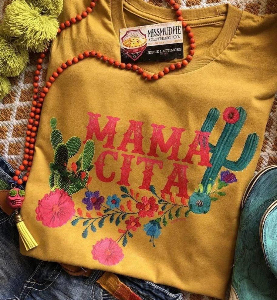 MAMACITA tee - cactus, cowgirl, flowers, MAMACITA, Mexican, mustard, shirt, southwestern, turquoise, yellow -  - Baha Ranch Western Wear
