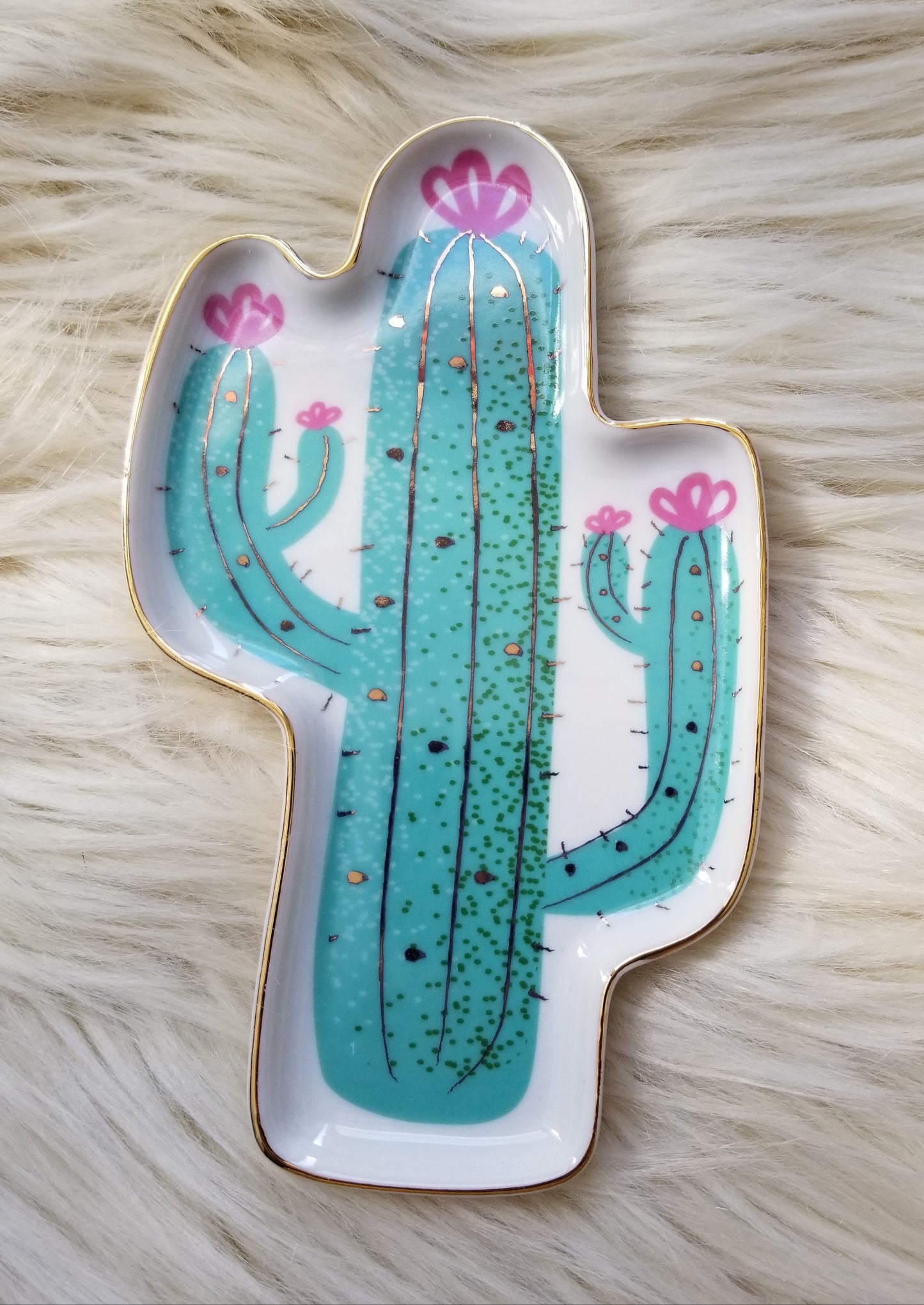 Pretty Cactus Ring Tray - #wholesaleacc, cactua, cactus, cactus print, cactus prints, cactusprint, ceramic, desert, gift, gift idea, gift ideas, jewelry, jewelry tray, pink, ring, southwestern, teal, teal cactus, tray, western -  - Baha Ranch Western Wear