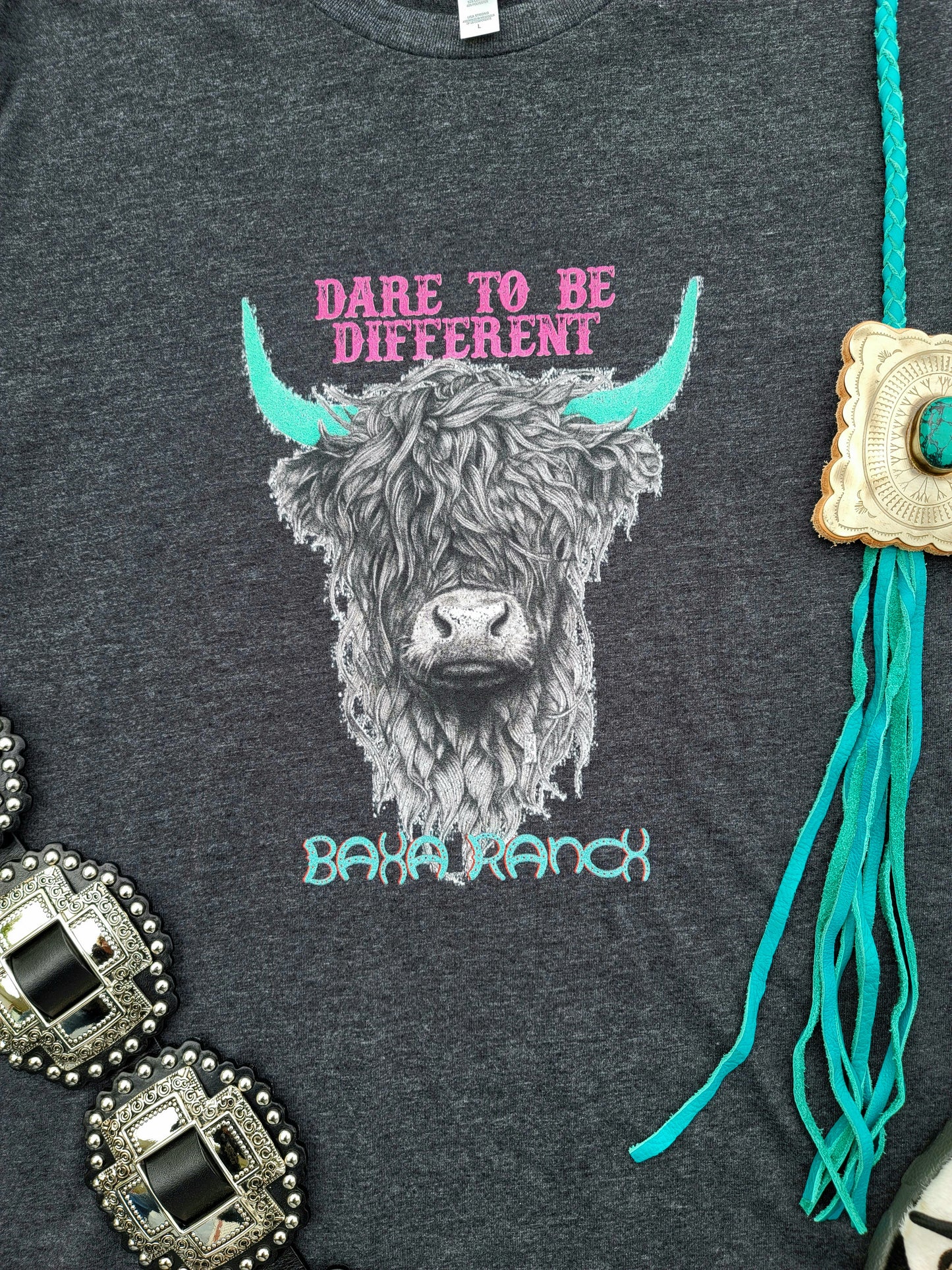 Dare To Be Different Highland Cow Tee - baha ranch, baha ranch logo, dare, dare to be different, graphic tee, hairy cows, hairycow, highland, highland cow, highland cows, highlandbull, highlandcattle, highlandcow, highlandcows, highlander, highlanders, highlands, higland cow, tee, tshirt, unisex, unisex tee -  - Baha Ranch Western Wear