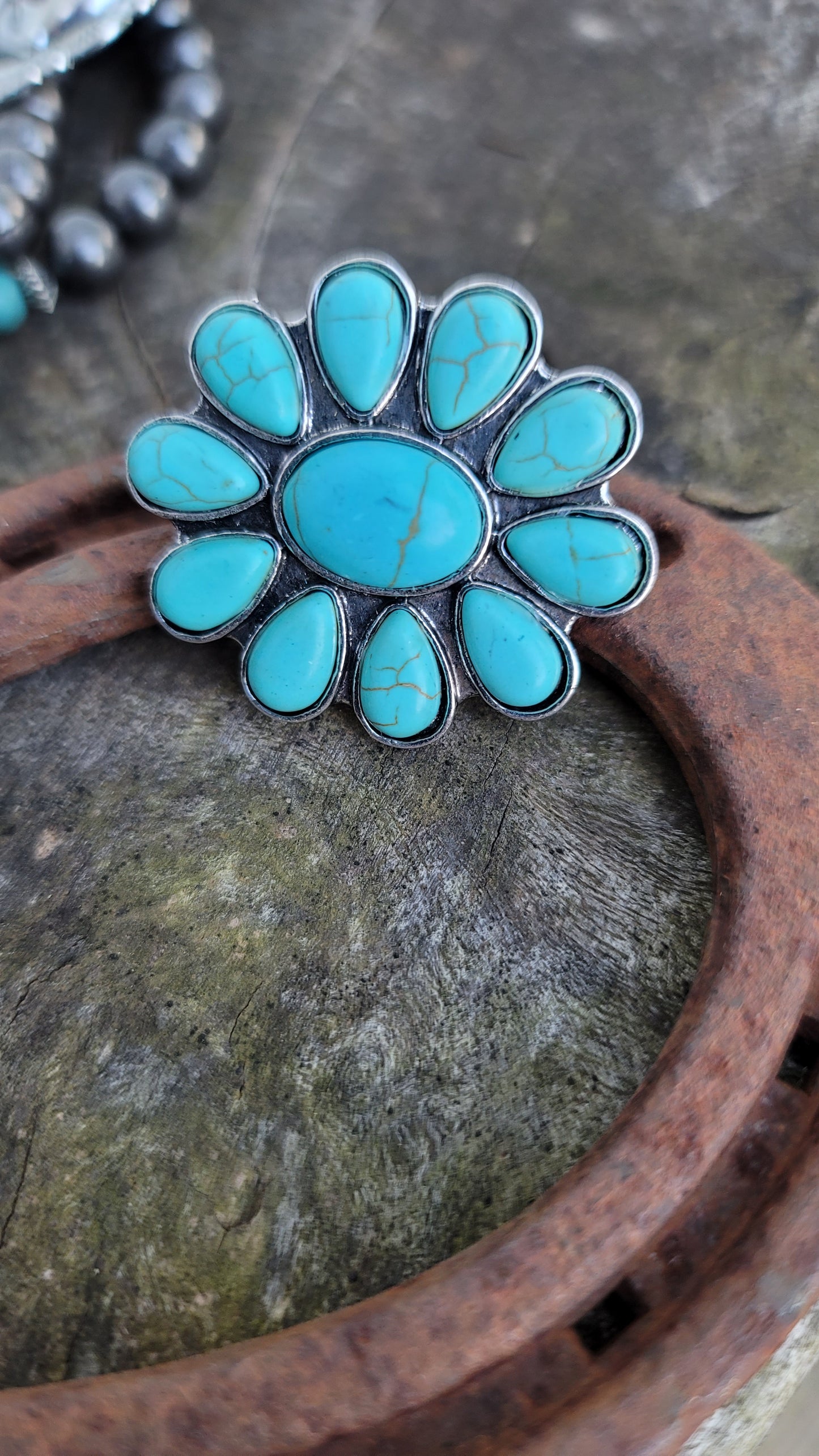 Turquoise Concho Pin - #wholesaleacc, pin, pink, southwestern, southwesternjewelry, turquoise -  - Baha Ranch Western Wear