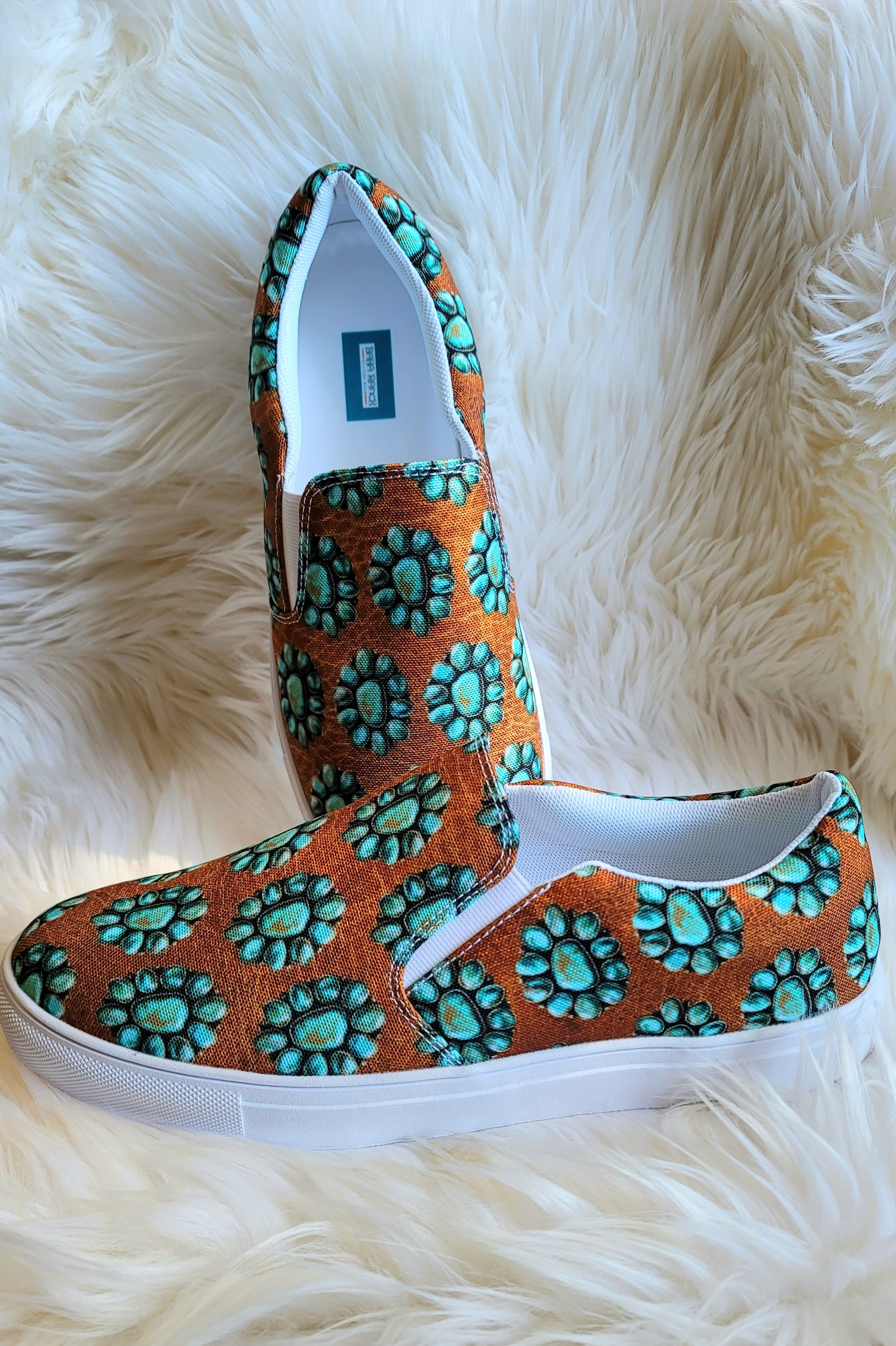 Turquoise Concho Women’s slip-on canvas shoes - concho, conchos, shoe, shoes, slip on shoes, slipon, turquoise, turquoise jewelry -  - Baha Ranch Western Wear