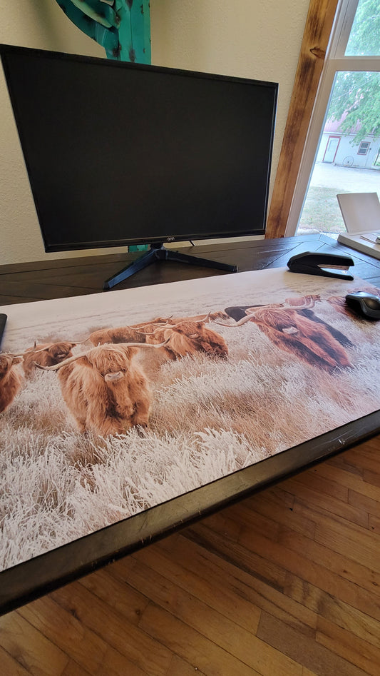 HIGHLAND COW HERD Desk Mats - cow, cow print, cowgirl style, cows, decor, desk, hairy, hairy cow, hairy cows, hairycow, home decor, office, pad, pads, westerndecor, westernhomedecor -  - Baha Ranch Western Wear