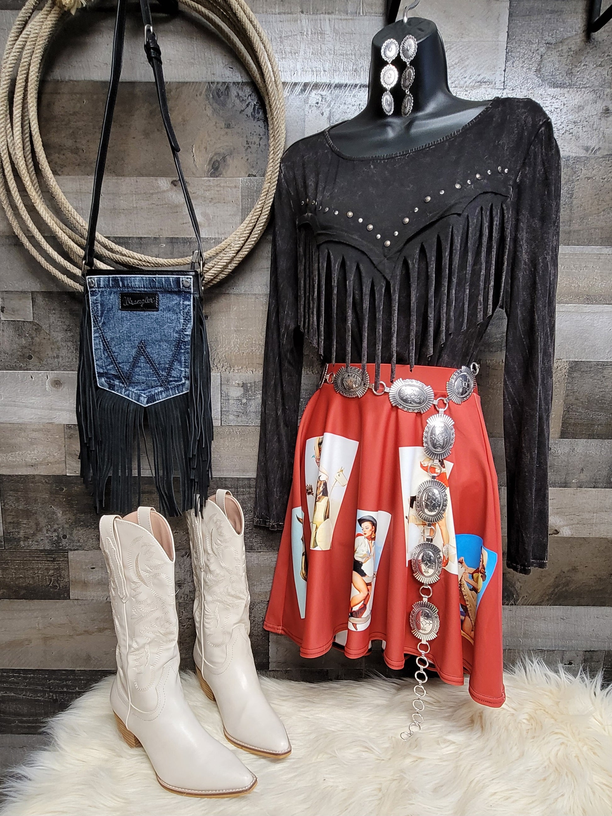 Vintage Western Skater Skirt - girls, skater skir, skater skirt, skirt, vintage, vintage print, western, western girl -  - Baha Ranch Western Wear