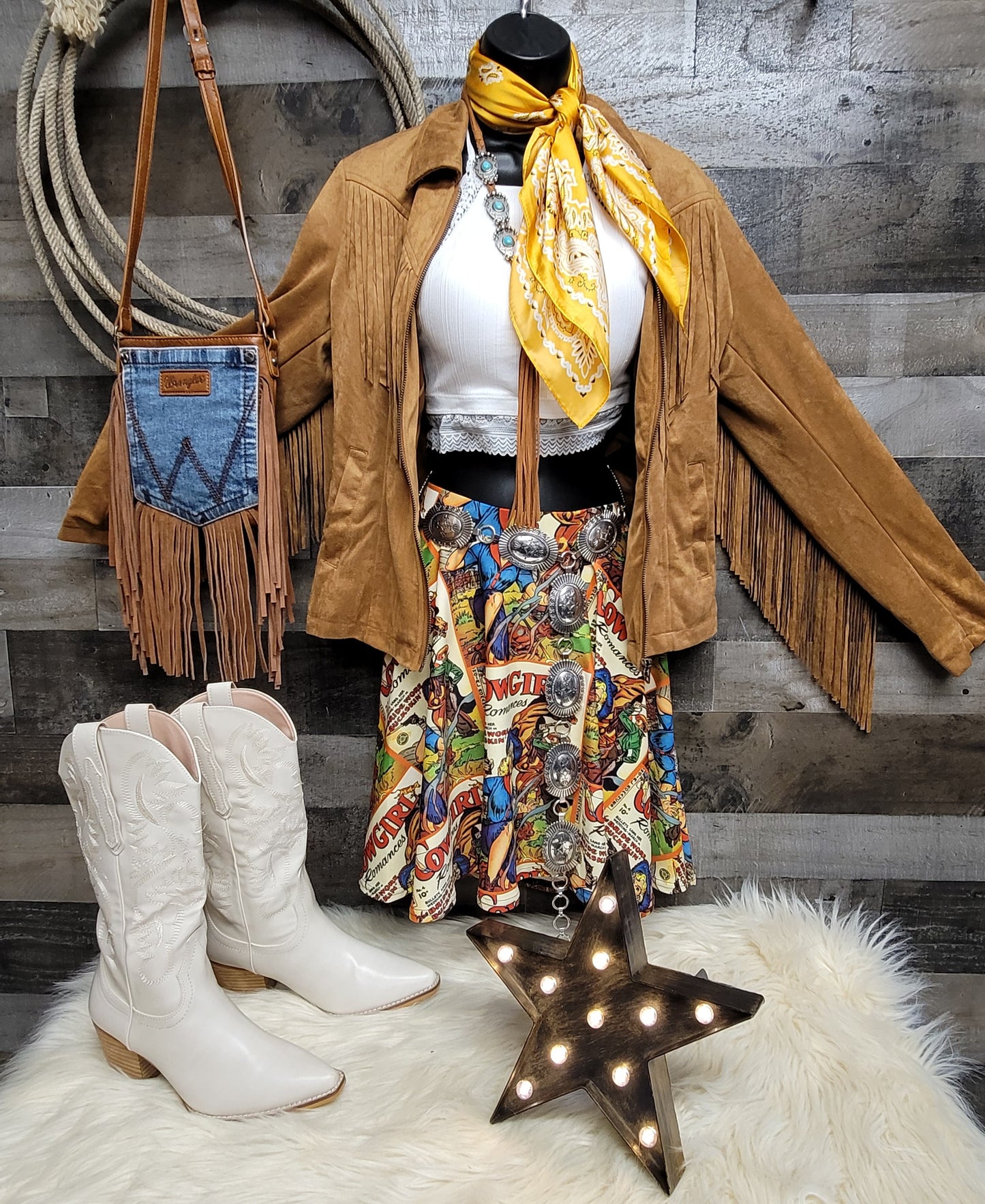 Cowgirl Romance Skater Skirt - cowgirl, romance, skater, skater skirt, skirt, vintage, vintage cowgirl, womens -  - Baha Ranch Western Wear