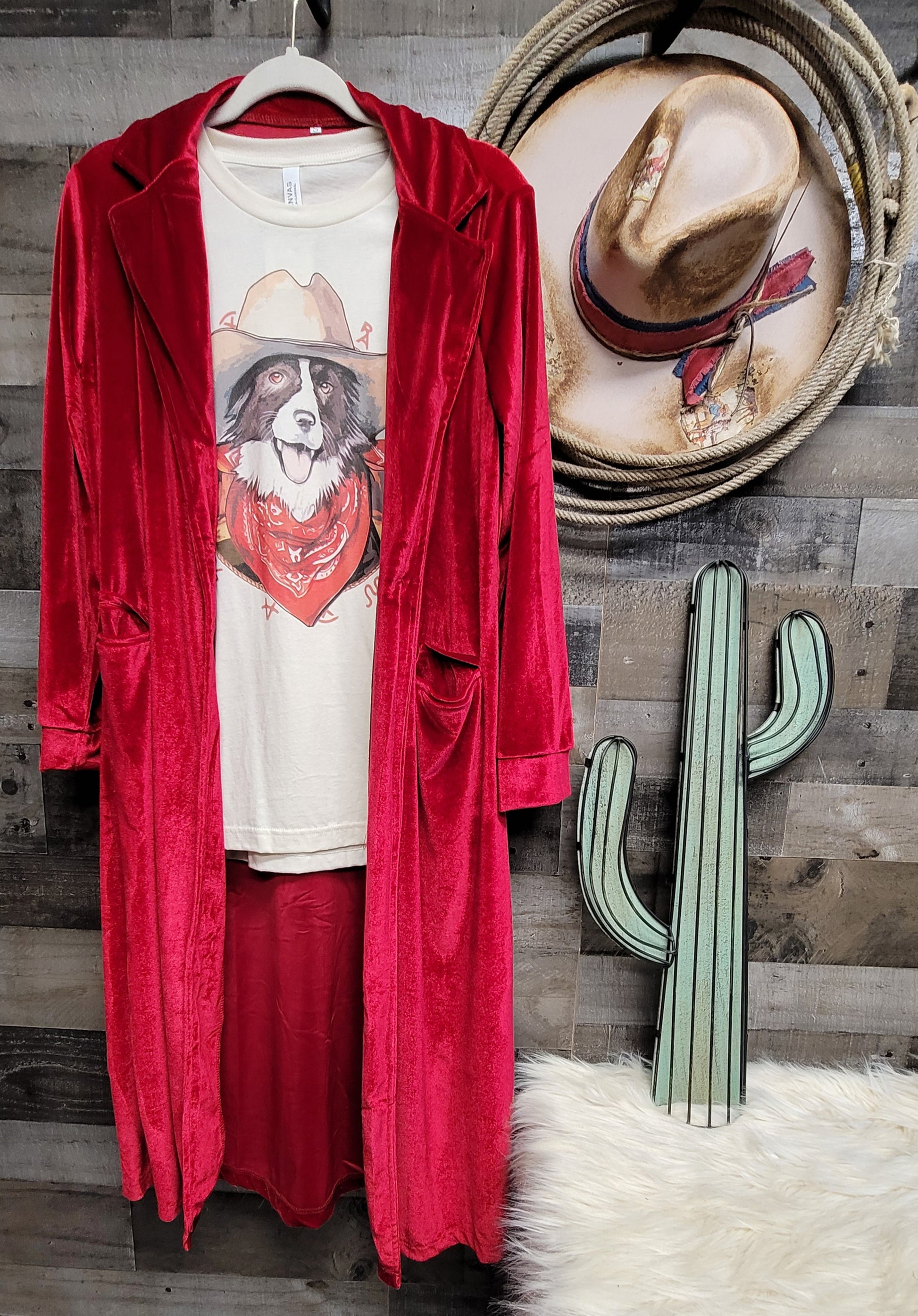 Red Velvet Duster - duster, jacket, ruby, velvet -  - Baha Ranch Western Wear