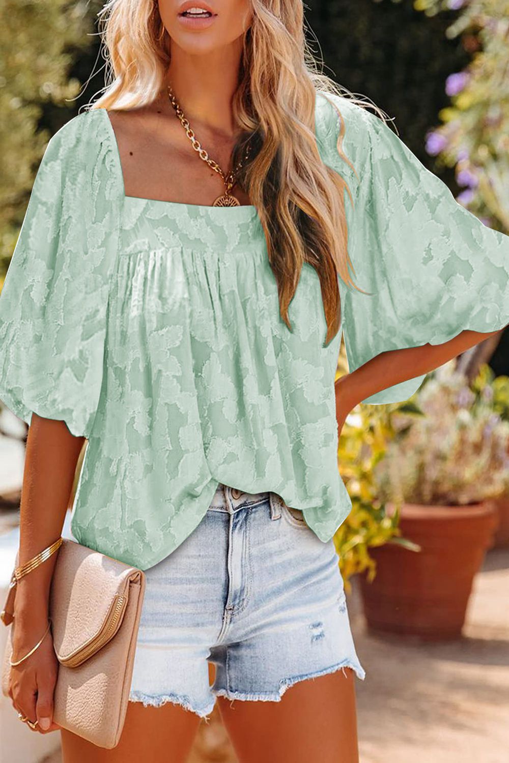 Square Neck Puff Sleeve Blouse choice of colors