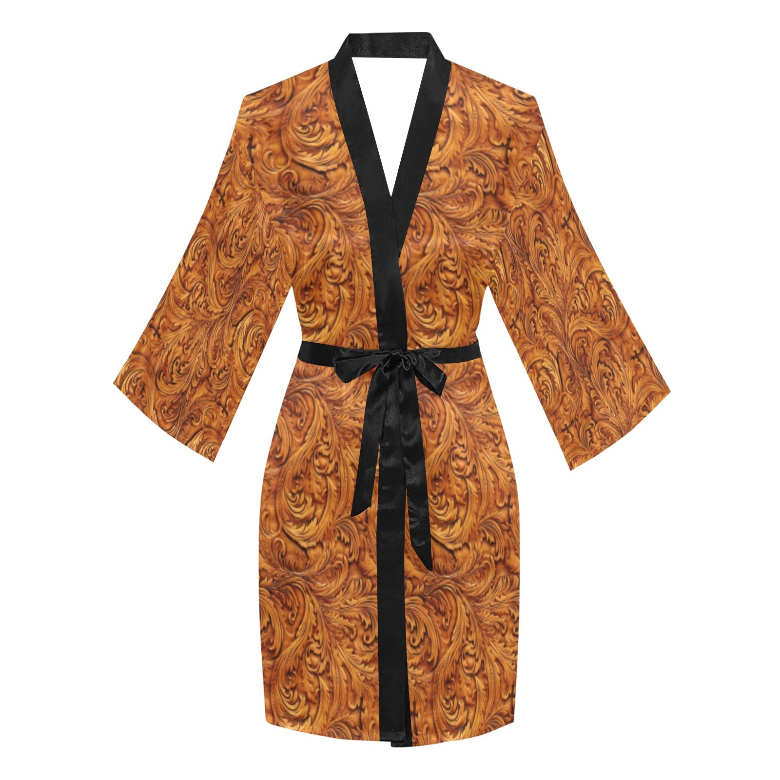 Tooled Leather Print Women's Lounge Kimono Robe M Tooled Leather Print Women's Lounge Kimono Robe M