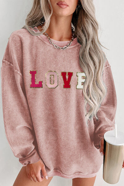 LOVE Round Neck Dropped Shoulder Sweatshirt choice of colors