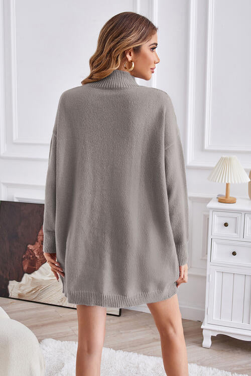 Exposed Seam Mock Neck Slit Sweater choice of colors