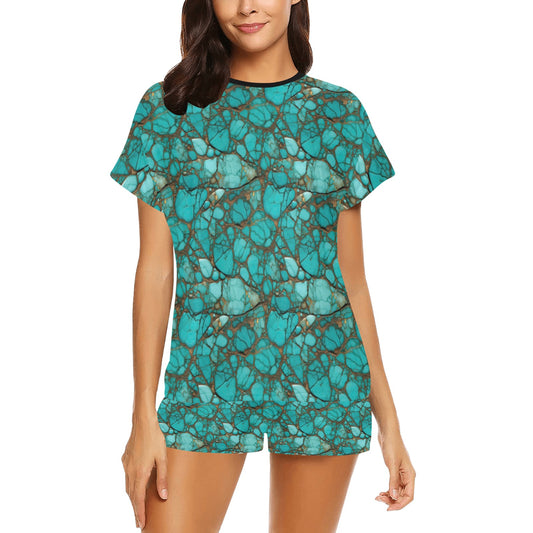 All Turquoise Women's Top and Shorts Pajama Set