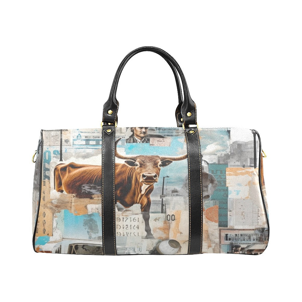 Vintage Western Bull Collage Small Travel Bag