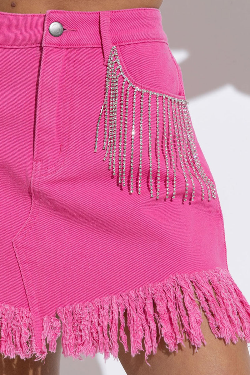 Rhinestone Fringe Denim Skirt choice of colors
