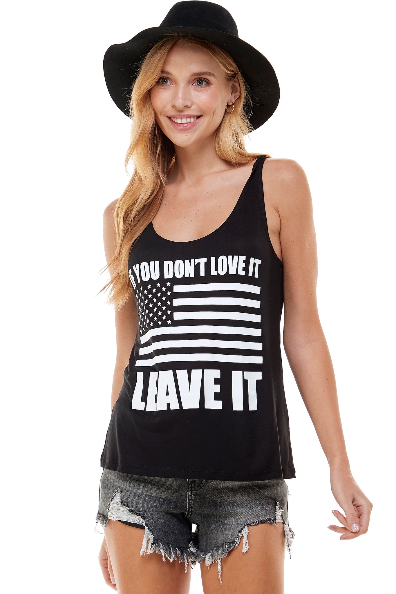 Love it or Leave it Tank - and, ATTITUDE, child, COUNTRY, countrystrong, COWGIRL, drinking, flag, GIRL, HOWDY, lips, love, moonshine, music, patriot, patriotic, peace, PLUS, rock, rocker, RODEO, roll, shine, SIZE, strong, SUMMER, TANK, TOP, WESTERN, wild - Shirts & Tops - Baha Ranch Western Wear