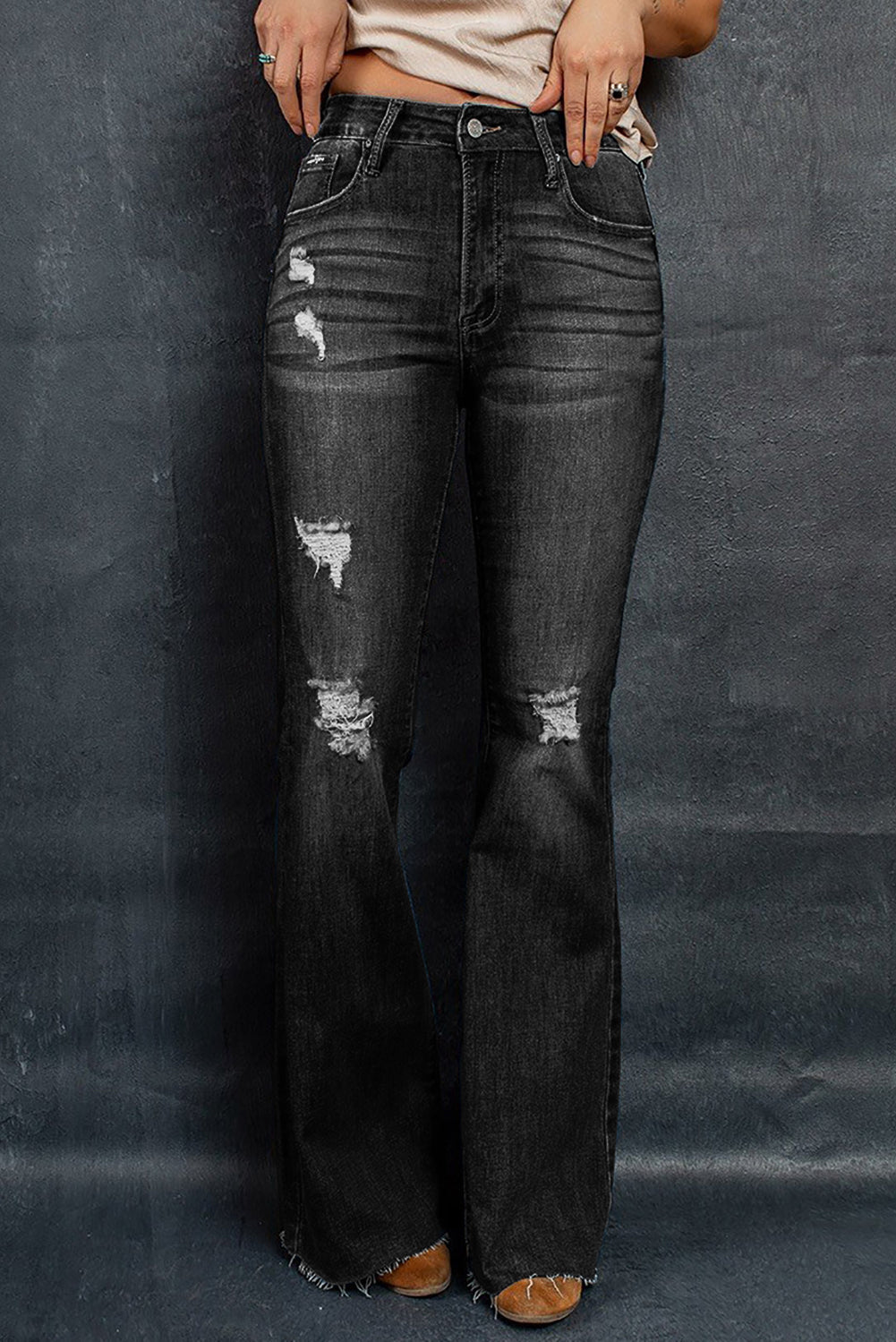 Lainey Distressed Raw Hem Flare Jeans 30" INSEAM