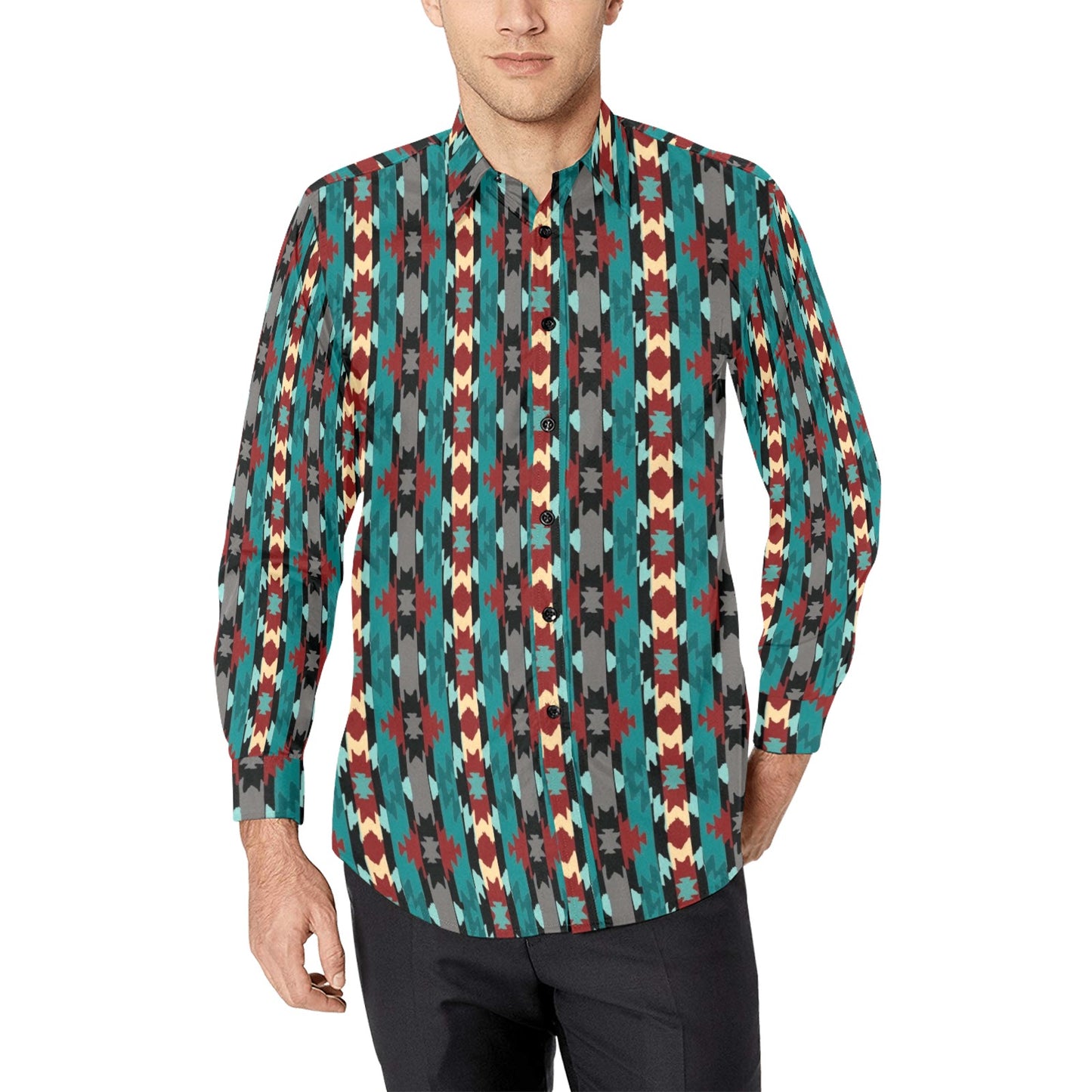 Teal Aztec Unisex Western Button Up Shirt
