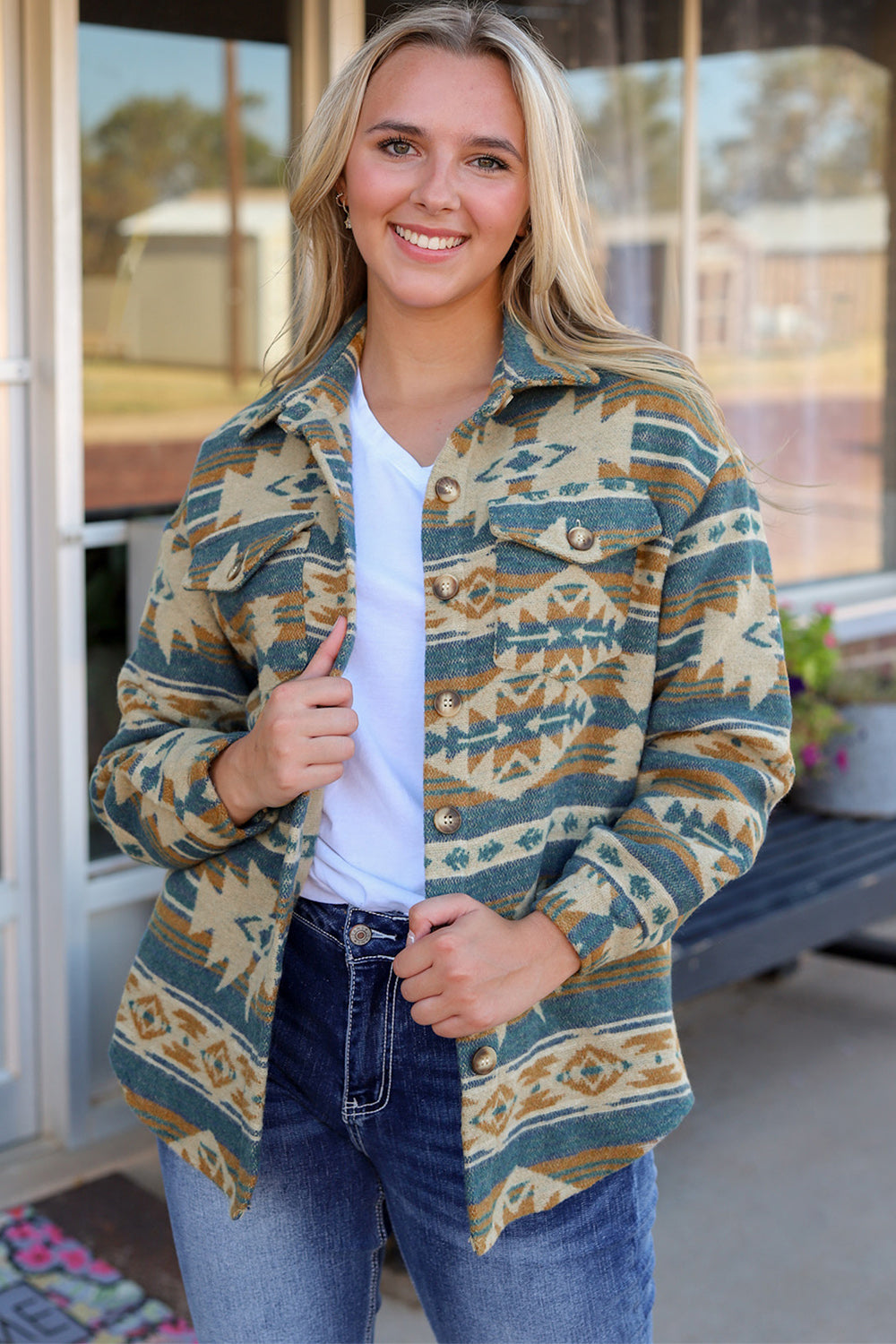 Aztec Button Down Collared Jacket Shacket choice of colors