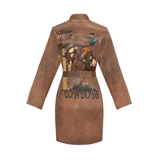 Them Cowboys Western Women's Long Sleeve Belted Satin Feel Dressing Lounge Robe