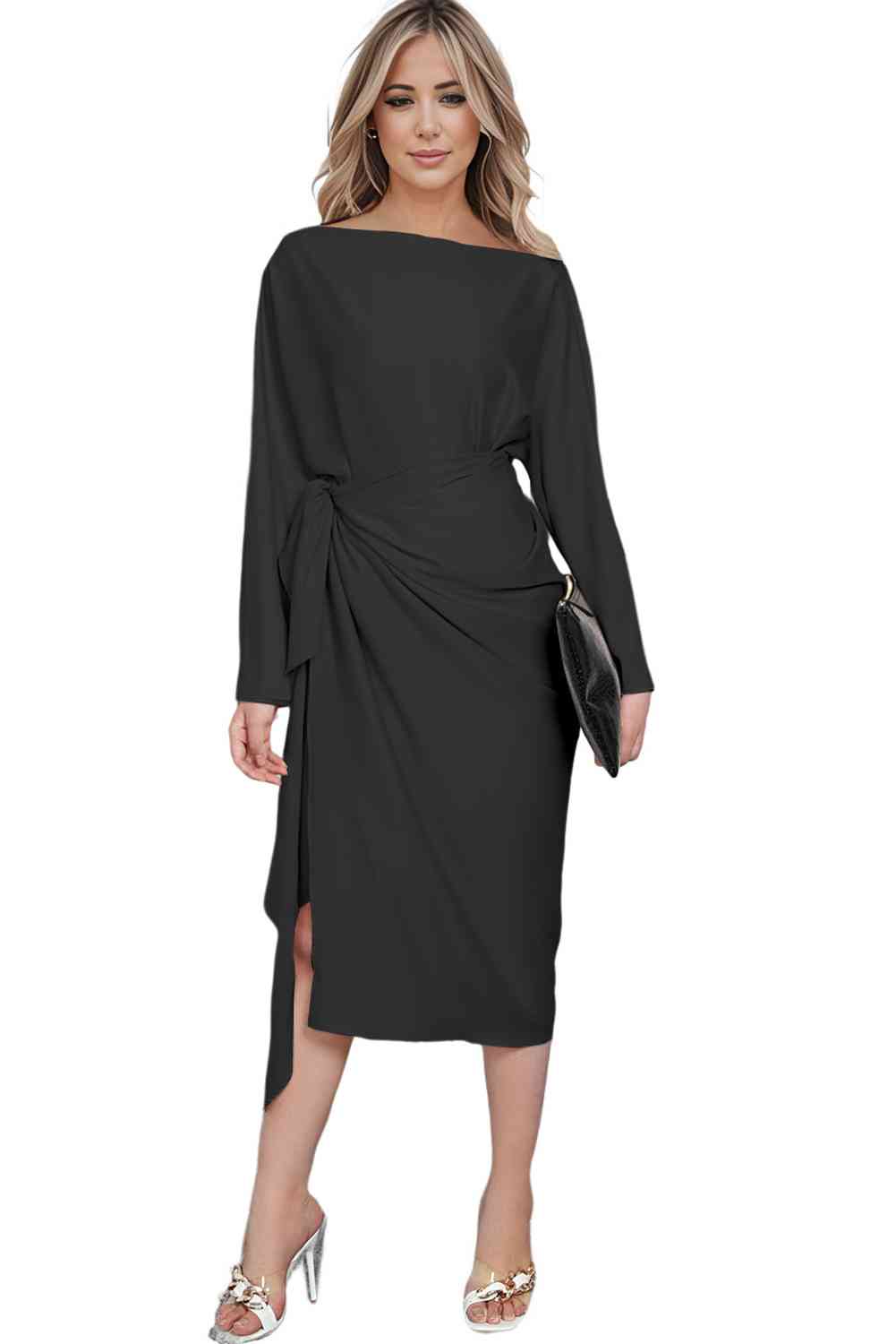 Evening Classic Boat Neck Wrap Dress Choice of Colors