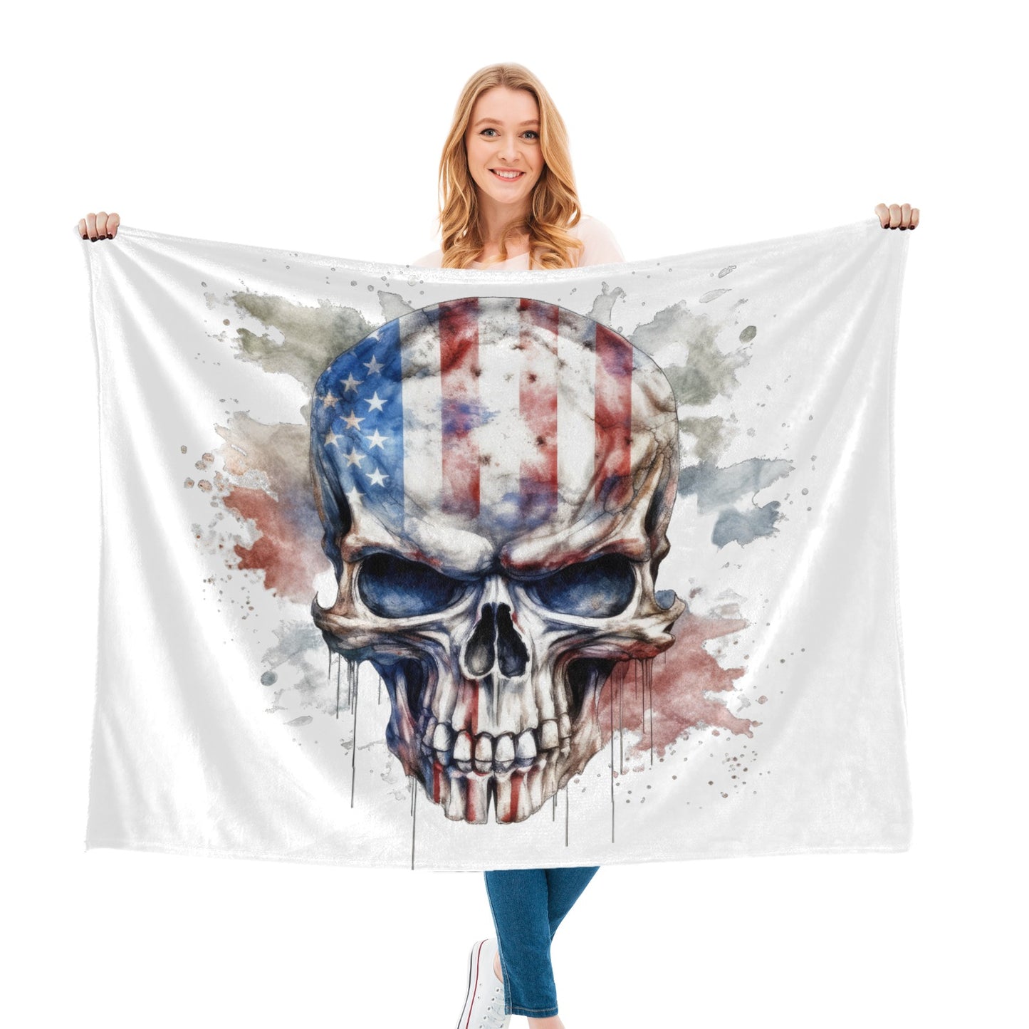Patriotic Skull 50" x 60" Blanket Throw