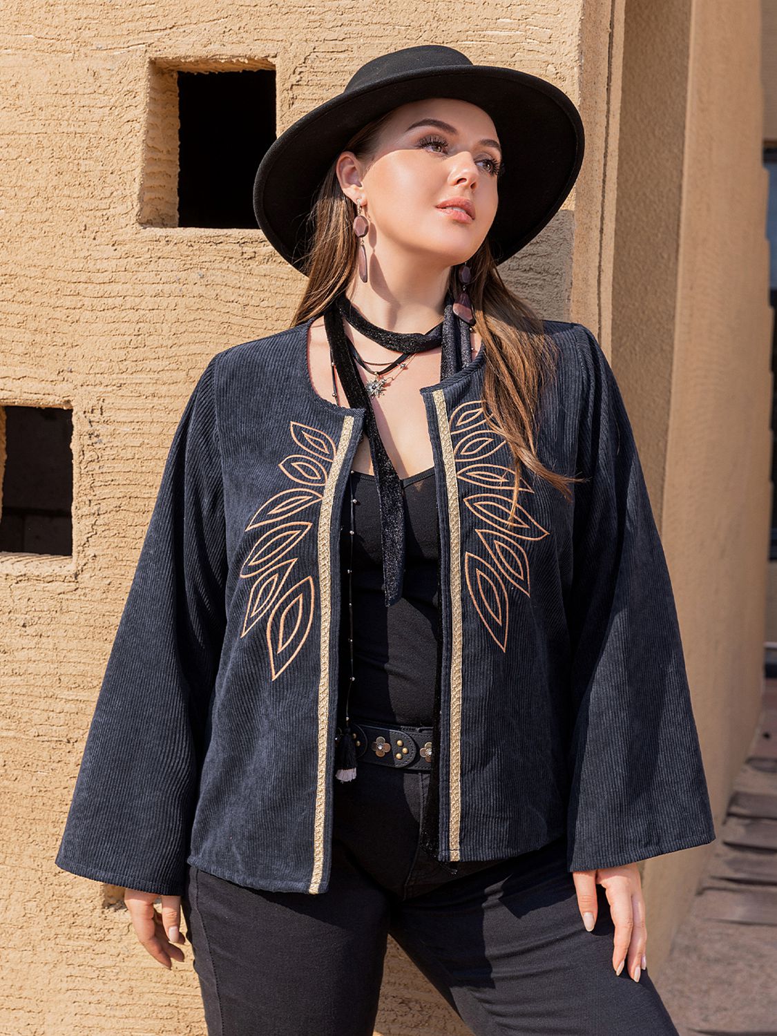 Plus size embroidered on sale coat