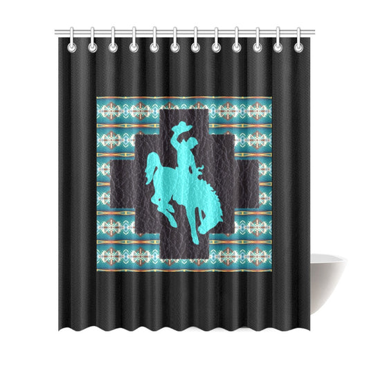 Turquoise Aztec Bronc Shower Curtain 72"x84"