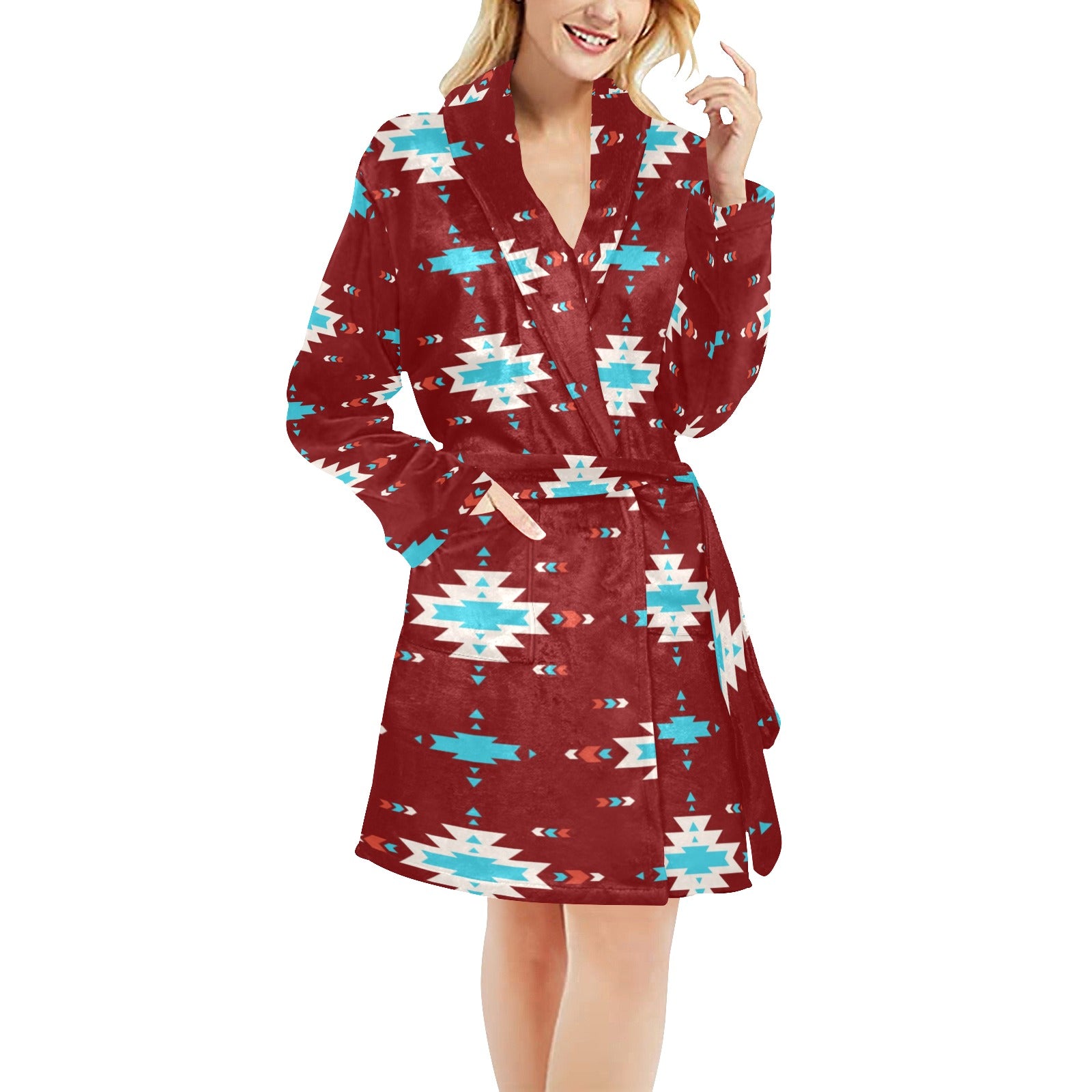 Burgundy Aztec Women's Western Bath Robe 2XL Burgundy Aztec Women's Western Bath Robe 2XL