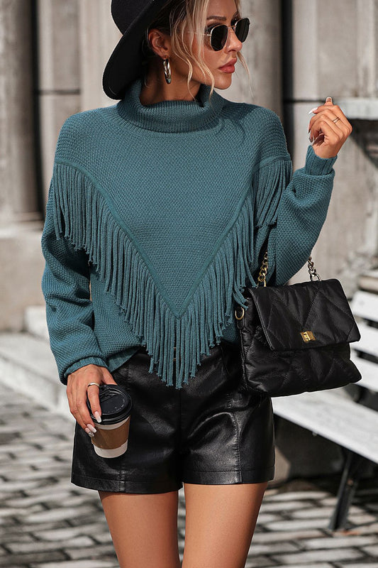 Turtle Neck Fringe Sweater choice of colors