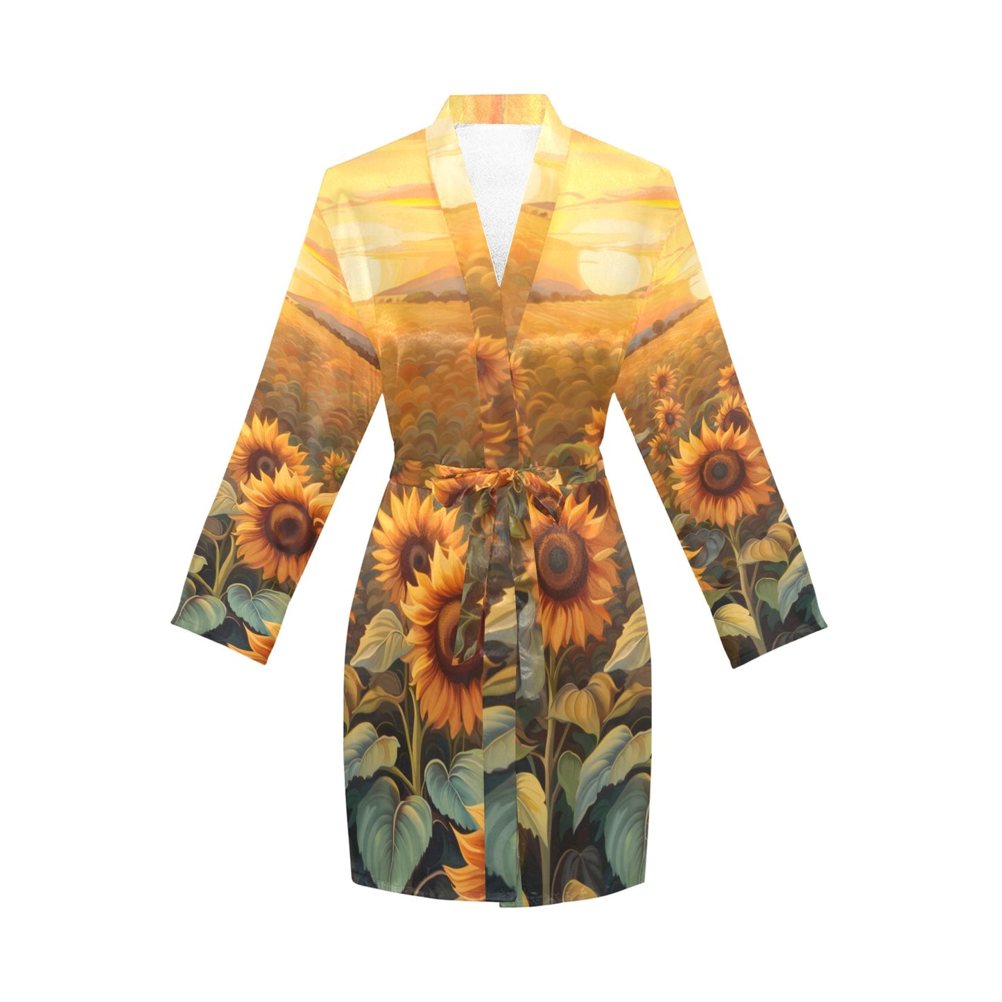 Sunflower Field Women's Long Sleeve Belted Satin Feel Dressing Lounge Robe