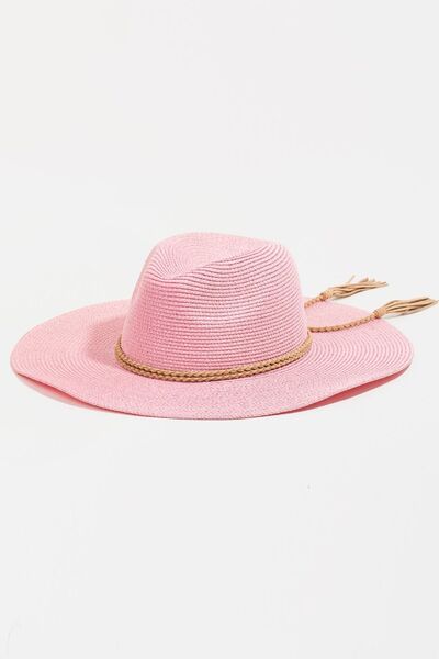 Western Straw Braided Rope Strap Fedora Hat