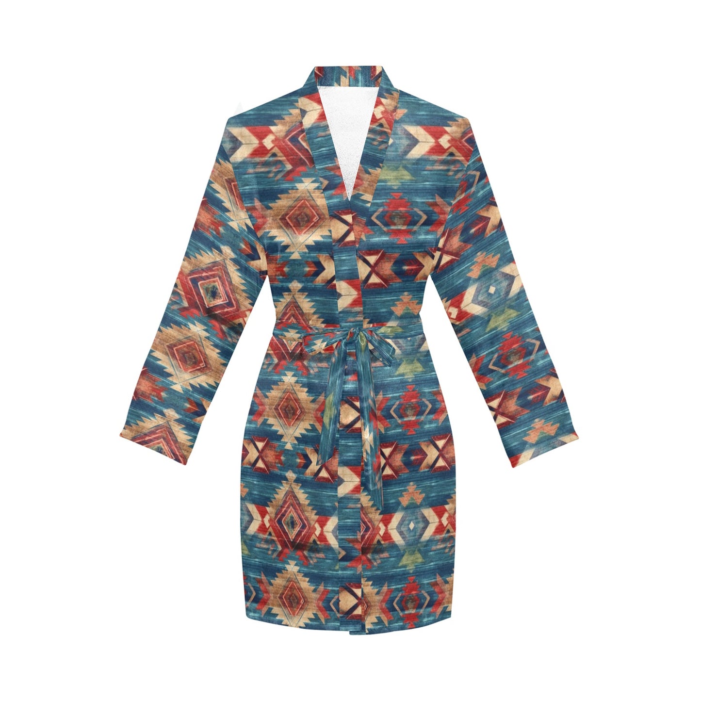 Blue Aztec Women's Long Sleeve Belted Satin Feel Dressing Lounge Robe