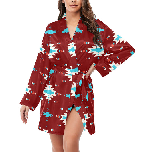 Burgandy Aztec Women's Belted Satin Feel Dressing Lounge Robe