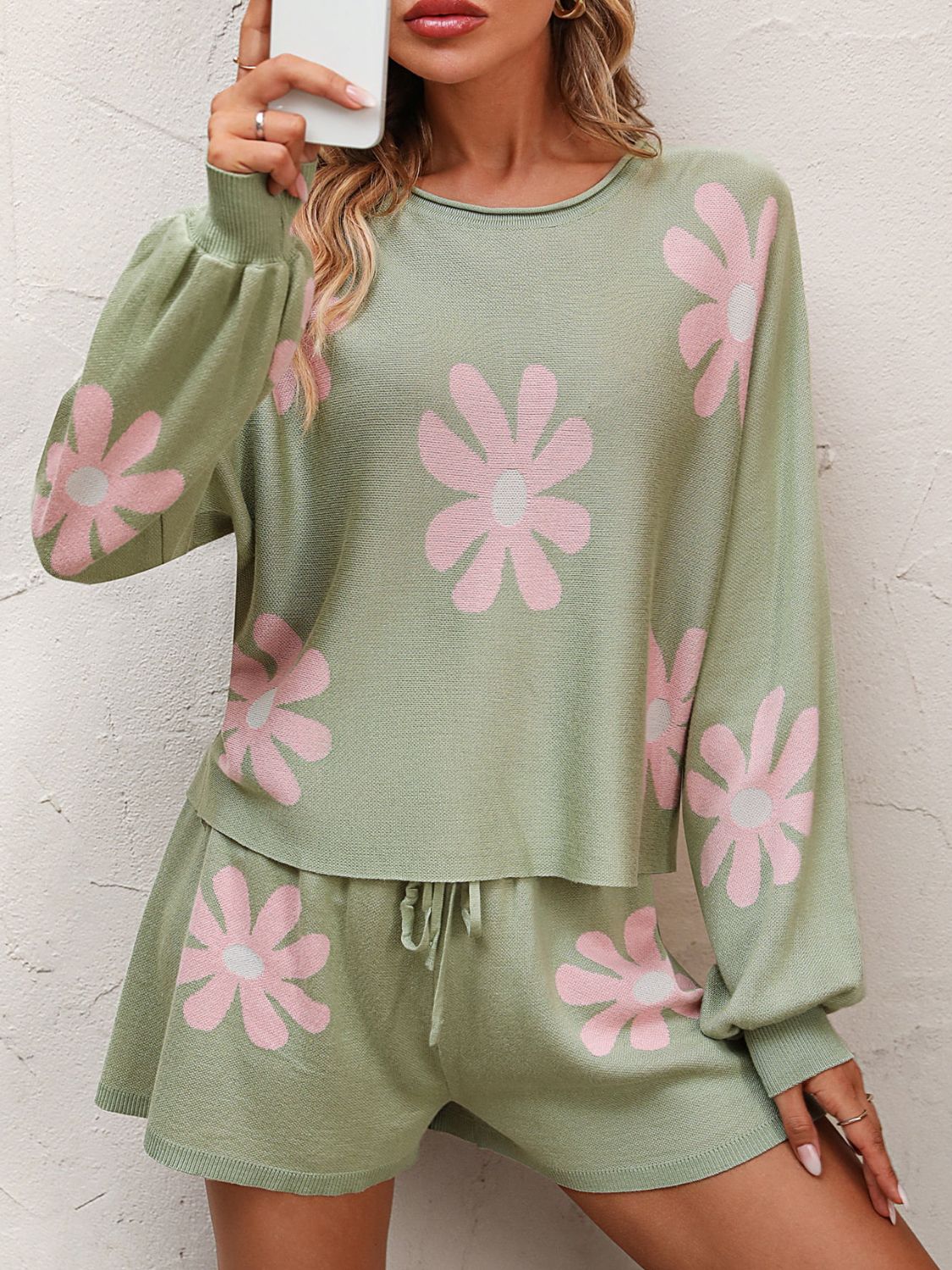 Floral Print Knit Top and Shorts Set choice of colors