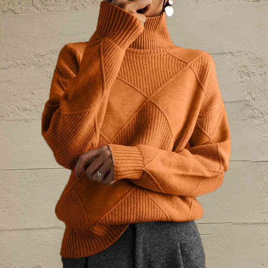 Geometric Turtleneck Long Sleeve Sweater choice of colors