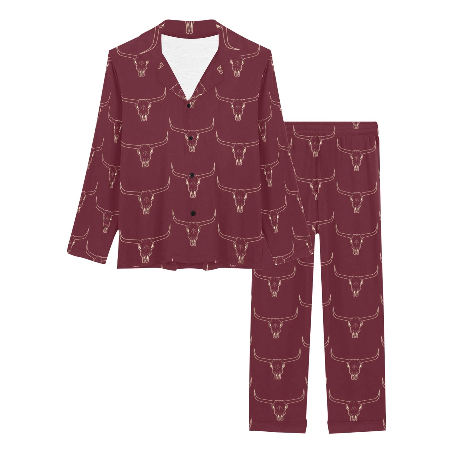 Burgandy Longhorn Women's Western Pajama Set