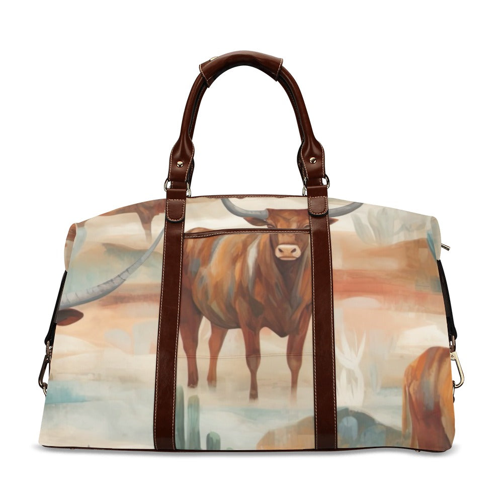 Watercolor Cattle Desert Large Travel Flight Bag