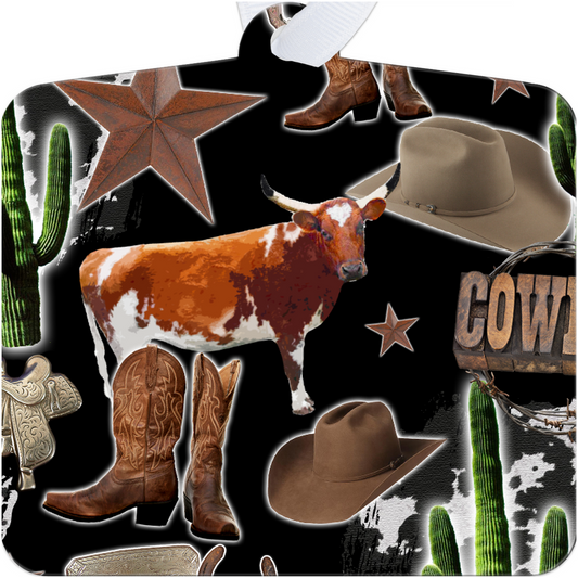 ALL COWBOY Metal Ornament #5 - american cowboy, Christmas, cowboy print, cowboychristmas, cowboys, rodeo cowboy, vintage cowboy -  - Baha Ranch Western Wear