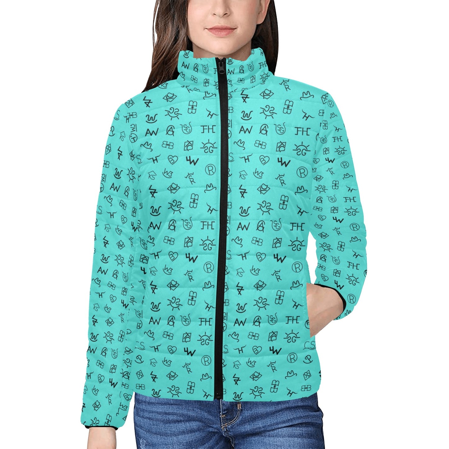 Turquoise Cattle Brands Women's Puffy Bomber Jacket