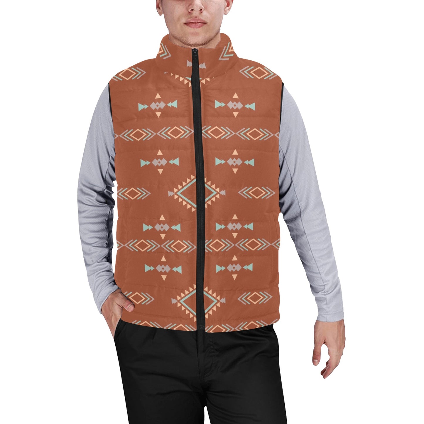 Brown Aztec Men's Puffy Vest