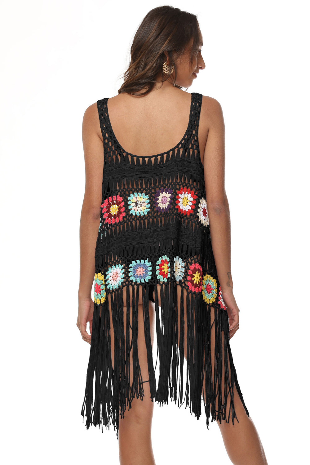 Boho Crocheted Fringe Sleeveless Cover-Up choice of colors