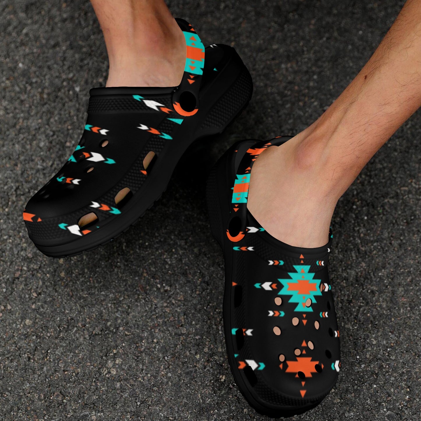 Turquoise Orange Aztec Clog Shoes