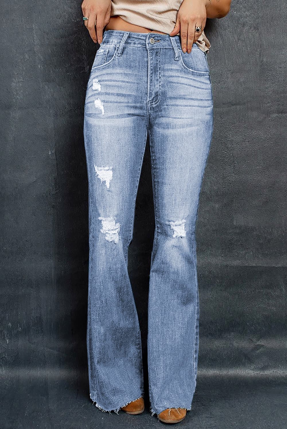 Lainey Distressed Raw Hem Flare Jeans 30" INSEAM