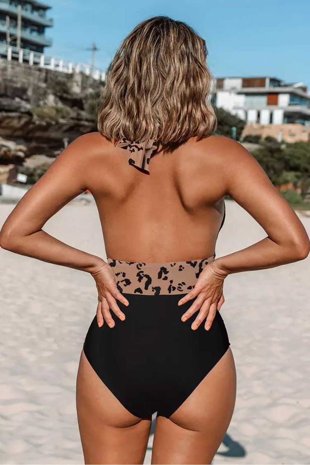 Carolina Leopard Halter Neck One-Piece Swimsuit