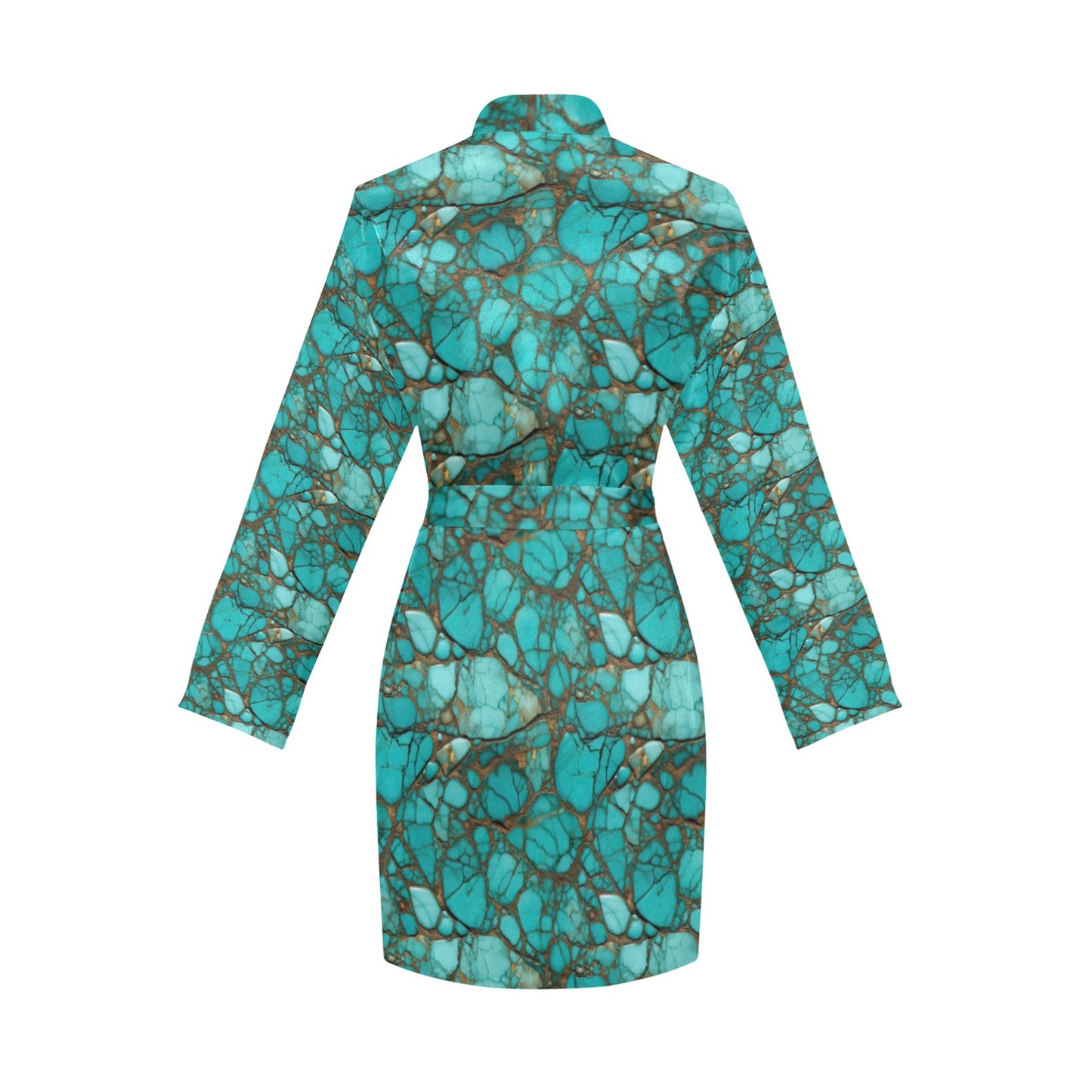 All Turquoise Women's Long Sleeve Belted Satin Feel Dressing Lounge Robe