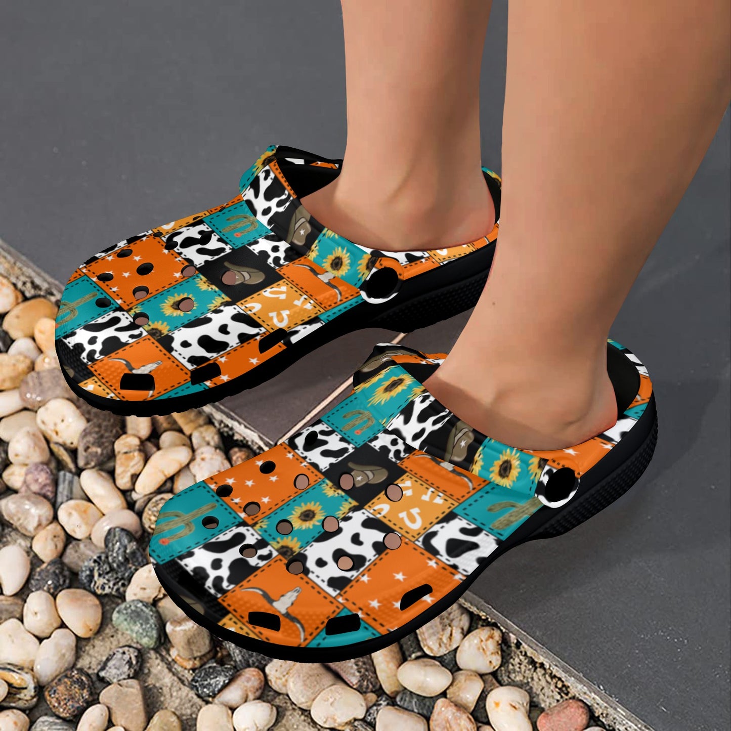 Western Patchwork Clog Shoes