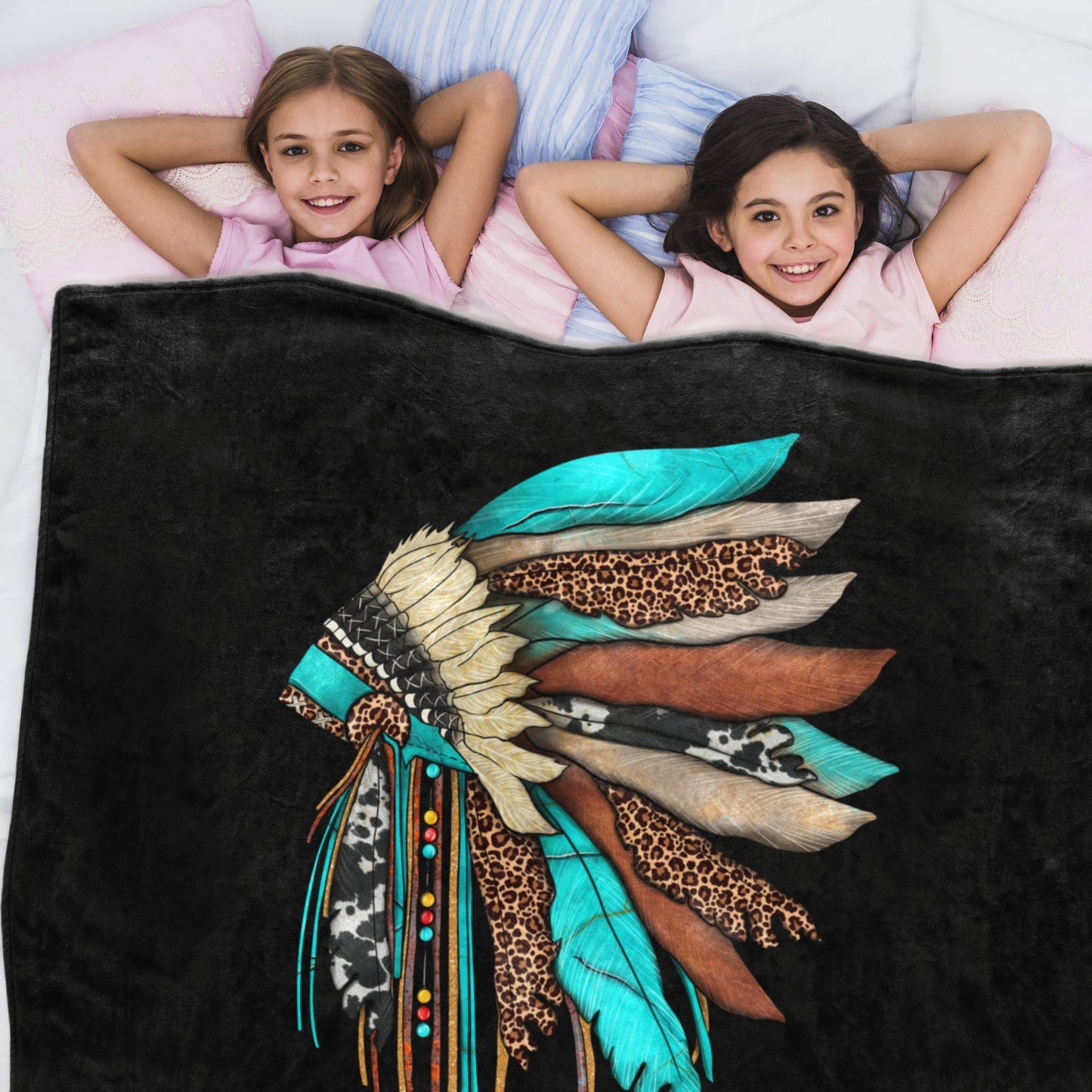 Turquoise Indian Headdress Blanket Throw 50" x 60"