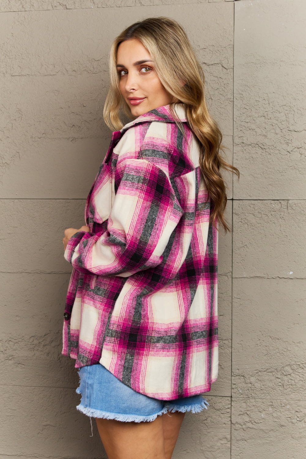The Fireside Oversized Plaid Shacket in Magenta