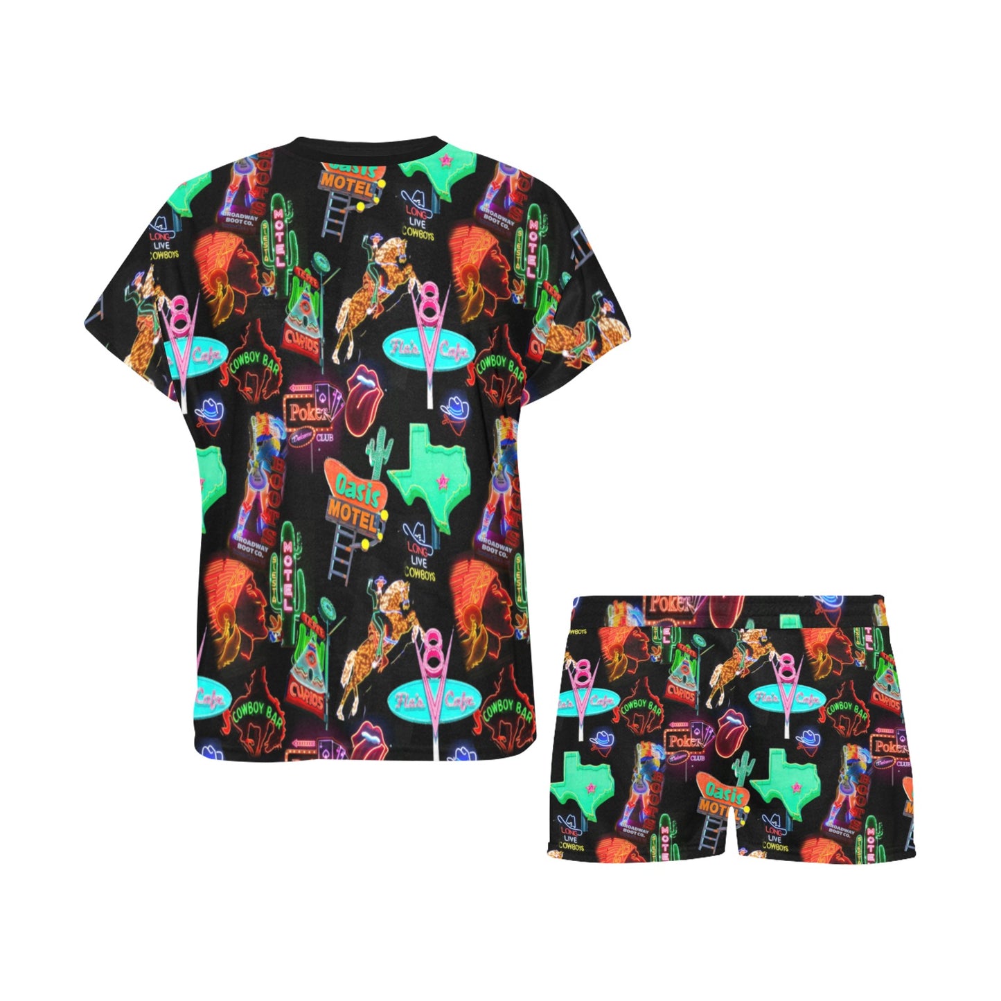 Vegas Neon Western Women's Short and Top Pajama Set