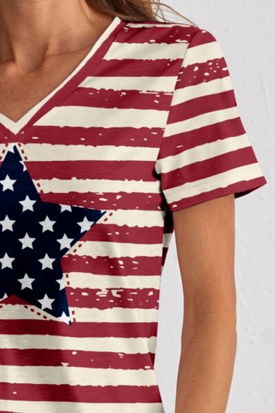 Stars & Stripes V-Neck Short Sleeve T-Shirt